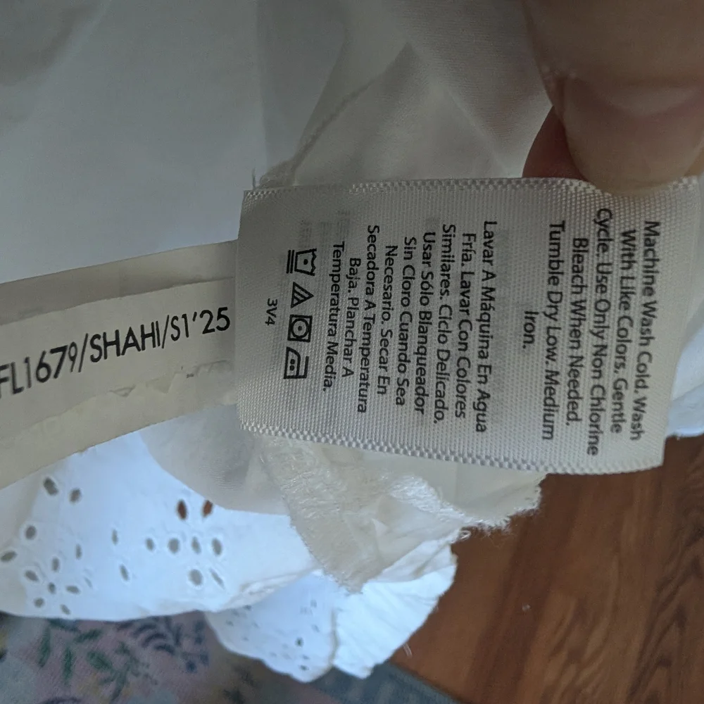 Women’s White Midi Dress with Eyelet Hem Puff Sleeve Cottage Core Size M - Picture 8 of 10